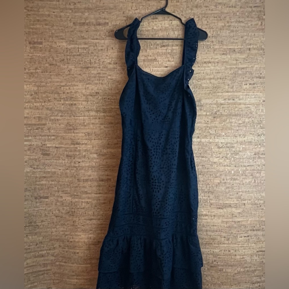 Banana Republic Navy Eyelet Midi Dress - Picture 2 of 9